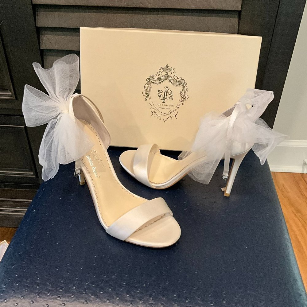 Bella Belle Wedding Shoe Bow Tulle Ivory White Silk Handmade Elise Open Toe 8.5